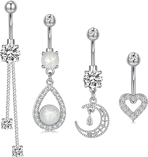 QWALIT Belly Button Ring Silver Gold Belly Rings for Women Dangle Belly Button Rings Surgical Steel Belly Ring Dangling Clicker Belly Button Ring Simple Belly Piercing Belly Button Piercing Jewelry Navel Rings for Women