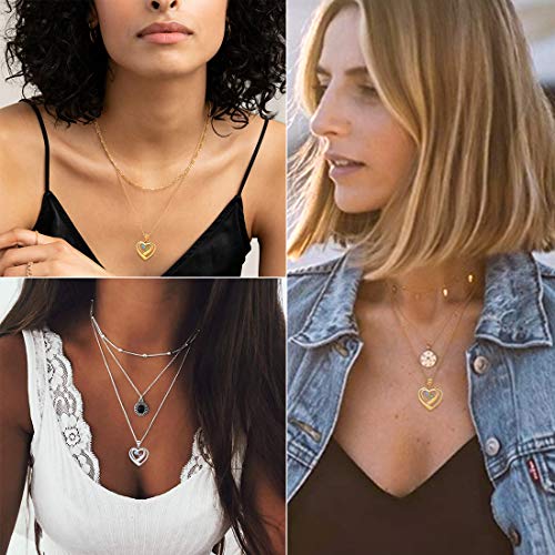Custom Name Necklace Heart Pendant with 1-5 Names and Birthstone 925 Sterling Silver 18K Gold Plated Personalized Name Plate Birth Stone Necklaces BFF Family Necklace