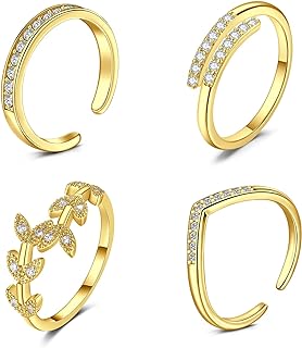 JFORYOU Toe Rings for Women Adjustable Open Toe Rings with Anklet Set CZ Flower Toes Ring for Summer Beach Foot Jewelry