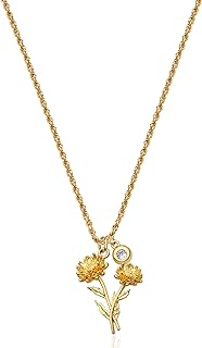 MYEARS Gold-Plated Brass Women's Necklace with Cubic Zirconia & Rope Chain, Birth Flower & Birthstone Design, Perfect Gift for Mothers and Daughters