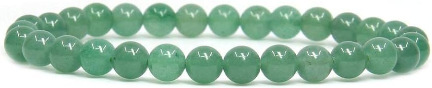 Handcrafted Unisex Green Aventurine Gemstone Round Bead 7" Stretch Bracelet with Bead Chain Design