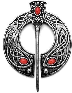 Pin-Clasp Alloy Viking Medieval Cloak Shawl Brooch with Rhinestones for Women, Vintage Bar Horn Badge in Geometric Penannular Design