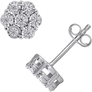 1/5 Carat Diamond Cluster Stud Earrings in 925 Sterling Silver or in 18K Yellow Gold over Sterling Silver Mothers Day Special