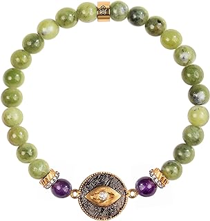 Women's Genuine Jade Bead Bracelet with Lobster Claw Clasp & Bead Chain Design, 18K Yellow Gold Plated Brass - KARMA AND LUCK Defensive Trio