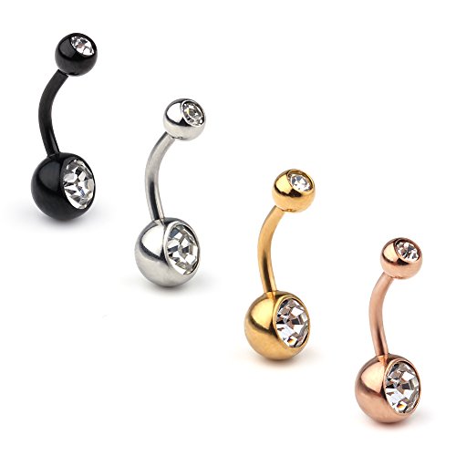 Ruifan 14G Birthstone Crystal Ball Belly Button Rings Navel Barbell Body Jewelry Piercing
