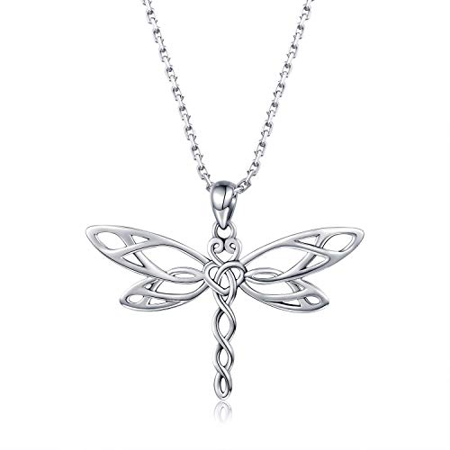 MANBU Sterling Silver Dragonfly Necklace for Women: Celtic Infinity Dragonfly Pendant Christmas Jewelry Gifts for Dragonfly Lovers