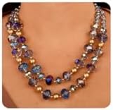 Boho 2-Strand Beaded Choker Necklace with Earrings Vintage Blue Crystal Pendant Statement Necklace for Women