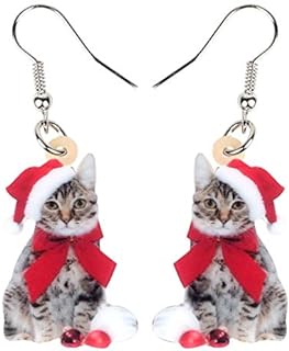 French Wire Back Stainless Steel Cute Christmas Cat Dangle Earrings for Women and Girls – No Gemstone, Dangle Design Charm