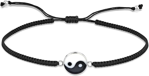 AeraVida Balance of Life Yin and Yang Sterling Silver Charm Slide Bracelet