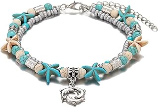 Adjustable Puka Shell Anklet with Rope Chain and Clay Gem for Women and Girls, Shapes of Bohemian Hawaii Beach Design