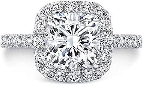 1-2CT Moissanite Rings, Round Cut Square Halo Engagement Rings w/Light Box, VVSI Excellent D color, Platinum Plated Wedding Bands, Size from 4.5 to 9