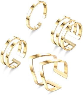 LOYALLOOK 4Pcs 316L Stainless Steel Stackable Knuckle Midi Rings for Women's Minimalist Chevron V Ring Line Adjustable Nail Thumb Ring Set