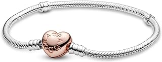 PANDORA Moments Heart Clasp Snake Chain Bracelet - Charm Bracelet - Compatible with PANDORA Moments Charms - Mother's Day Gift with Gift Box