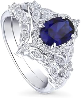 BERRICLE Sterling Silver Chevron Wedding Engagement Rings Simulated Blue Sapphire Cubic Zirconia CZ Halo Ring Set for Women, Rhodium Plated Size 4-10