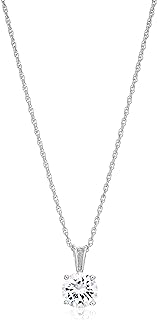 Amazon Essentials Plated Sterling Silver Cubic Zirconia Round Cut Solitaire Pendant Necklace, 18"
