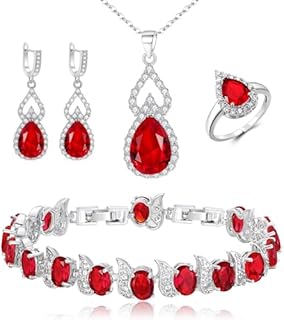 Stunning Red Crystal Statement Necklace with Lobster Clasp in Cubic Zirconia for Women - Bridal and Bridesmaid Wedding Jewelry Set