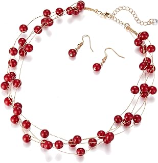 Pearl Gold Necklace Beaded Pearl Necklace Multi-Strand Bead Necklace Costume Jewelry Birthday Gifts for Women