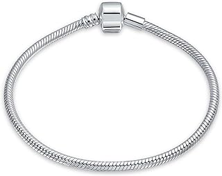 Initial Personalize Amulet Talisman Infinity Symbol Initial Snake Chain Starter European Charm Bangle Bracelet For Women Teens .925 Sterling Silver Heart, Round or Ball Barrel Clasp Customizable