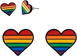 Bezelye Lesbian Gay Earring Stud, Rainbow Heart Ear Studs, Blue Pink and White Heart Stud Earrings (Gay), White,Pink,Rainbow