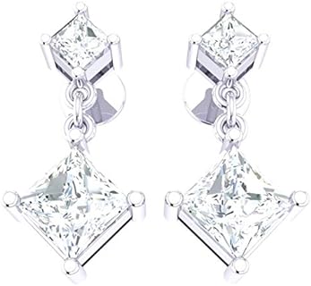 1.5carat Round Cut Real Diamond 14k White Gold Earrings For Women Solitaire Drop GH Color VS2 Clarity