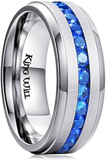 King Will 8mm Gold Titanium Ring GEM Mens Cubic Zircon Stones Flat Style Groove Wedding Ring High Polished for Women Men Beveled Polished Edge