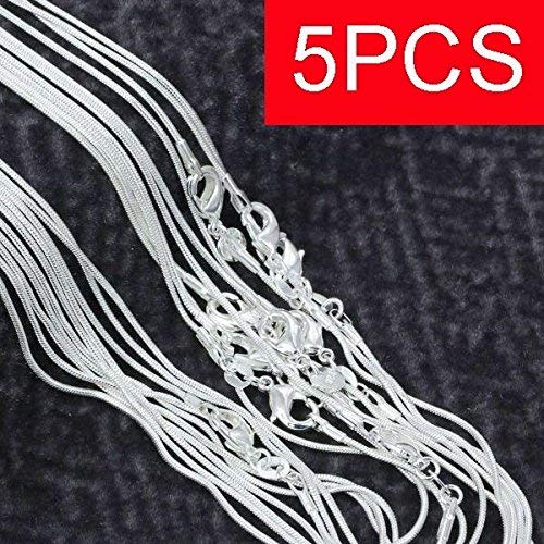 3PCS/5PCS 925 Sterling Silver Snake Chains Necklaces 16" 18" 20" 22" 24" 26" 28" 30" ( multi-color ,5pcs 18 inch) (5pcs 22 inch, multi-color)