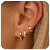 LEXODY 3 Pairs Small Hoop Earrings Set for Women, Tiny 14K Gold Plated Lightweight Hypoallergenic Huggie Hoop Earrings Dainty Cute Cartilage Earrings for Women Girls Trendy Jewelry Gifts