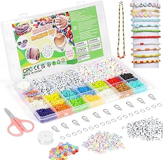 URMYWO Bracelet en Perles de Rocaille pour Adultes, Perles de 2mm Multicolores avec Lettres, Anneaux et Pendentifs, pour Création de Bijoux et Cadeaux Spécial Noël