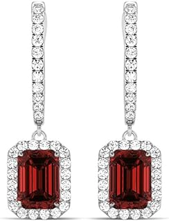1.60Ct Emerald Cut Created White Diamond & Garnet 925 Sterling Silver Lever Back Anniversary Drop & Dangle For Women's 14k White Gold Finish