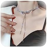 Roe Dolph Bow Necklace for Women Sparkly Rhinestone Choker Crystal Bowknot Choker for Girls Dainty Lariat Neckalce Party Jewelry