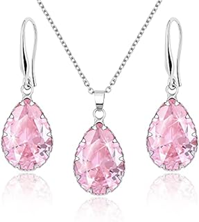 Linawe Crystal Jewelry Sets for Women, Diamond Pendant Necklace, Rhinestone Drop Dangle Earrings, Matching Wedding Jewelry, Birthstone Cubic Zirconia, 14K Gold/Rose Gold/Silver Tones