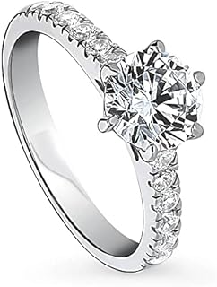 BERRICLE Sterling Silver Solitaire Wedding Engagement Rings 1.25 Carat Round Cubic Zirconia CZ Promise Ring for Women, Rhodium Plated Size 4-10