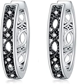 0.10 cttw Natural Diamond Oxidized Earrings in Sterling Silver, Black Diamonds Hoop Earrings Gift for women(I2-I3 Clarity)