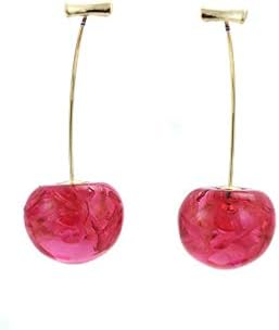3D Dried Flower Red Cherry Drop Dangle Earrings Sweet Cute Stereo Fruit Jewelry for Women Girls