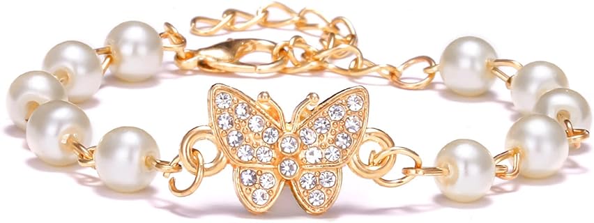 COLORFUL BLING Imitated Pearl Butterfly Star Stackable Layered Bracelets Beaded Infinity Eye Cross Charms Bracelet Bangle for Women Girls Statement Jewelry