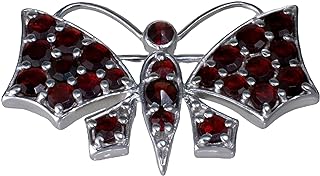Bohemian Garnet Sterling Silver Butterfly Brooch