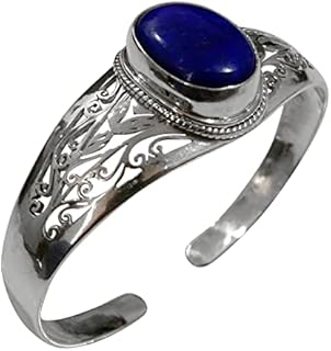 Natural 925 Sterling Silver Cuff Bracelet for Men Women Lapis Lazuli Gemstone Fashion Bracelets Handmade Designer Jewelry for Gifts Adjustable Bracelet