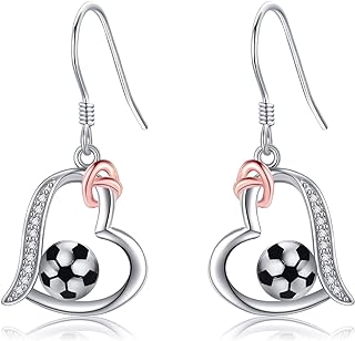 Sterling Silver Soccer Earrings with Cubic Zirconia and French Wire Back Design for Women and Girls