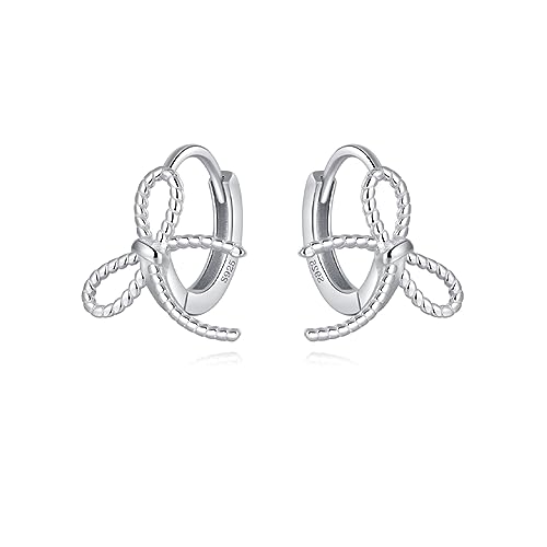 Reffeer Solid 925 Sterling Silver Bow Hoop Earrings Huggies for Women Girls Small Bowknot Hoop Earrings Cartilage Helix Earrings