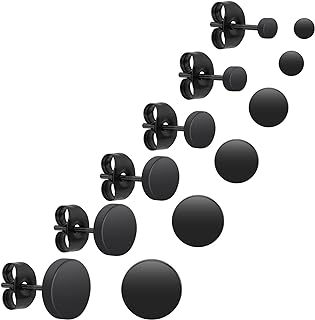 6 Pairs Dot Stud Earrings Unisex Stainless Steel Ear Studs Round Flat Top Stud Earrings Set for Women Men (3 mm-8 mm)