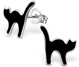 ICYROSE 925 Sterling Silver Halloween Black Cat Stud Earrings (Nickel Free) 19086