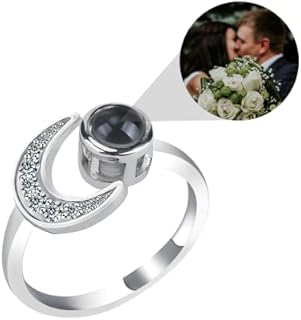 Copper Clasp Custom Moon Engagement Ring, Heart-Shaped Photo Projection Pendant Necklace, Personalized Keepsake for Women, No Gemstone