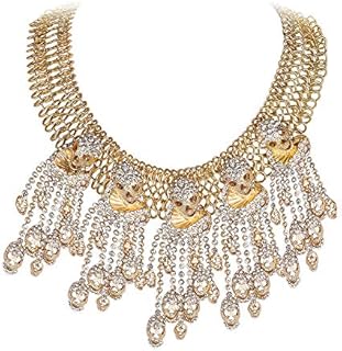 Cable Chain Crystal Skull Necklace with Lobster Clasp by EVER FAITH for Gothic Fashion Enthusiasts, Austrian Crystal Accent, Skull/Tassel Design