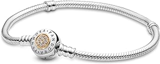 Pandora Moments 14 Karat Gold Charms for Bracelets, Sterling Silver Yellow Gold and Cubic Zirconia Accents, Women's Lobster Claw Clasp Box Chain Design