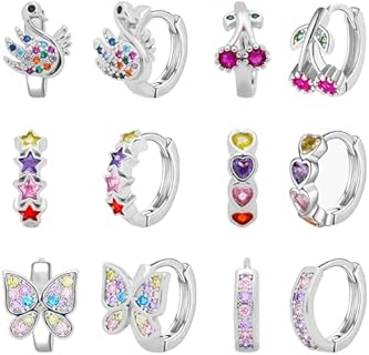 NEWITIN 6 Pairs Small Hoop Earrings for Women Hypoallergenic Earrings Inlaid Cubic Zirconia Girl Hoop Earrings Tiny Cartilage Earrings Little Huggie Hoop Earrings for Girls Women