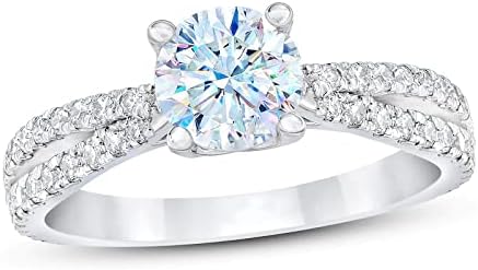 1.37 Carat Round Cut Moissanite Engagement Rings for Women Platinum Plated Silver Moissanite Rings