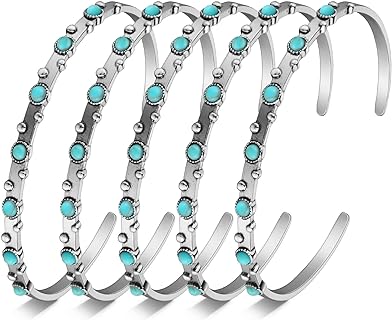 5 Pieces Turquoise Bracelet, Turquoise Cuff Bracelet, Western Turquoise Stackable Bracelet Handmade Gemstone Bangle for Women Christmas Birthday Gift