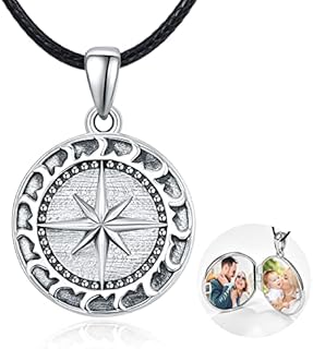 Dreamboat Locket Necklace for Men Women Sterling Silver Pictures Photo Keepsake Pendant Compass Lockets Jewelry Gifts