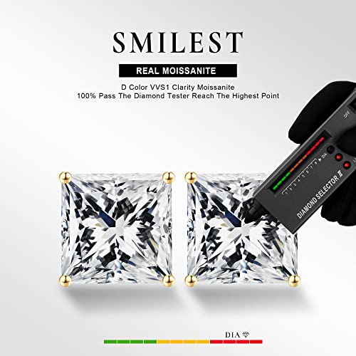 0.6-4ct Princess Moissanite Earrings, D Color VVS1 Clarity Lab Created Diamond 18K White Yellow Rose Gold Vermeil S925 Sterling Silver Moissanite Screw Back Earrings Valentine's Day Gifts