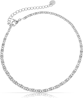 Made by Nami Flat Cuban Chain Anklet - Stainless Steel Link Ankle Bracelet - Cute Boho Summer Beach Anklet - Handmade in Germany - Adjustable for Women, Teens & Girls